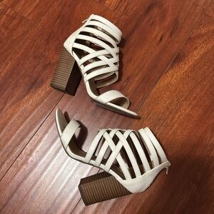 Charlottee Russe. Chunky heels. Zipper. Straps. Open toe.